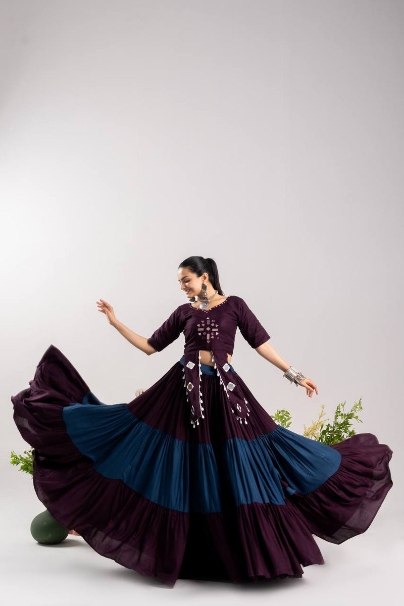 RangBhoomi Stunning Navratri Lehenga Choli with Real Mirror Work - Pure Rayon Cotton, Frill Lehenga & Kodi Lace Blouse