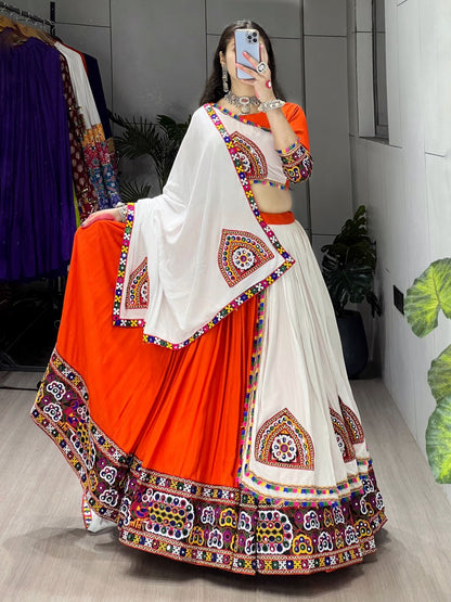 Ethnic Women’s Pure Rayon Cotton Lehenga Set with Traditional Gamthi and Mirror Work – Navratri Festival Collection 2025