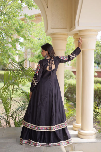 RangBhoomi Feather-Light Jacket Lehenga Set – Lotus Handwork, Long Jacket Ready-to-Wear