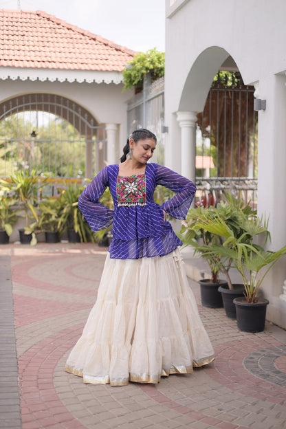 RangBhoomi Navratri Lehenga Choli Set — Kora Cotton Frill with Laheriya Print