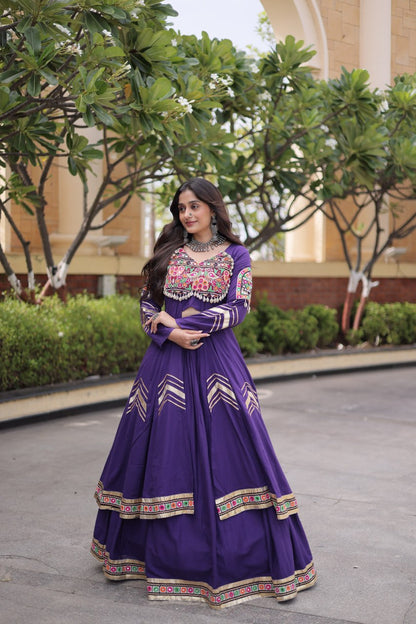 RangBhoomi Feather-Light Jacket Lehenga Set – Lotus Handwork, Long Jacket Ready-to-Wear
