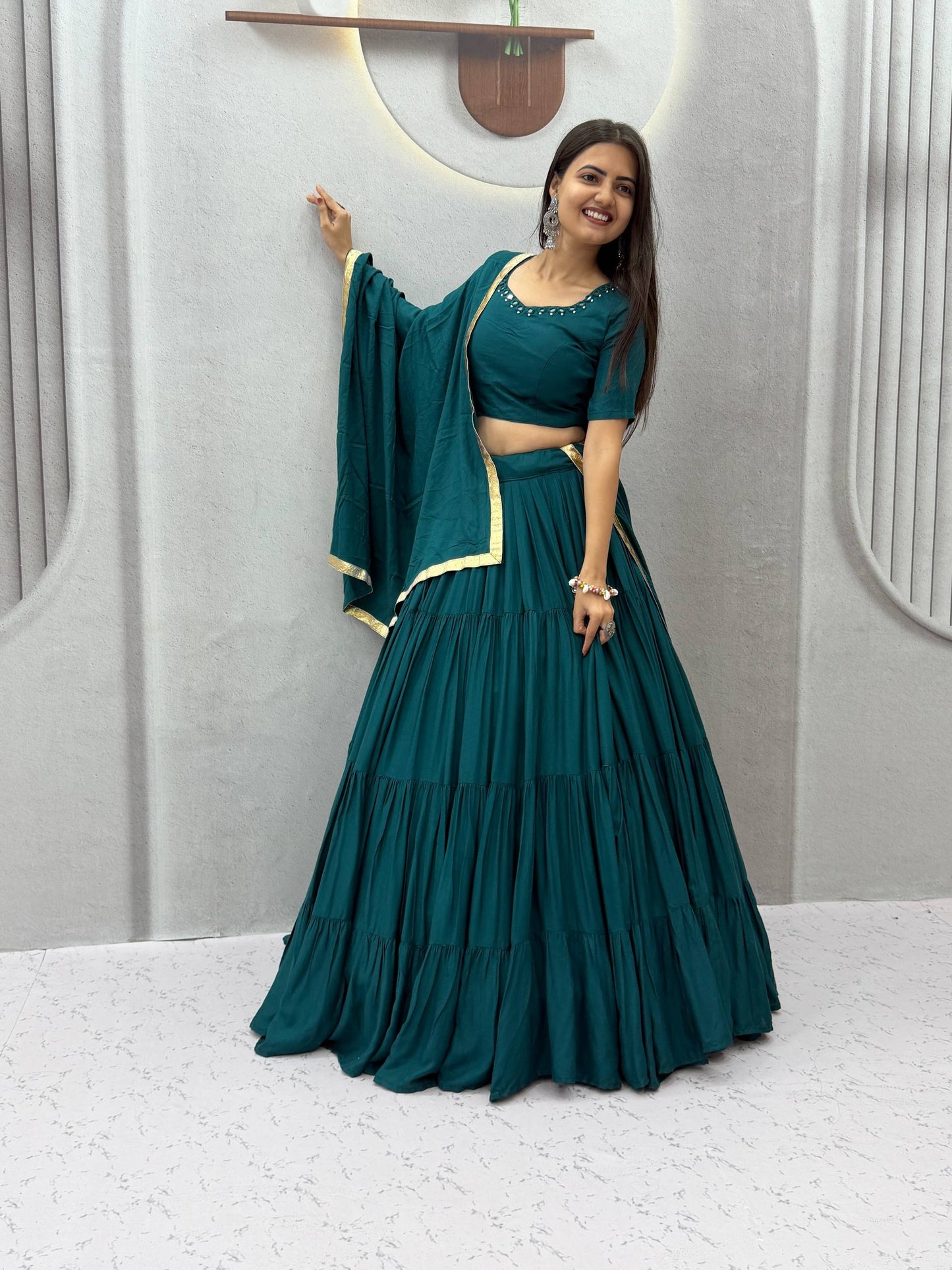 RangBhoomi Navratri Special Big Flair 9+ Meter Rion Cotton Lehenga Choli — Fully Stitched