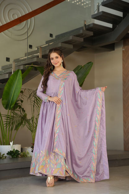 Embroidered Grace Gown & Dupatta – Luxe Fusion Wear for Modern Elegance