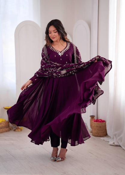 RangBhoomi Elegant Embroidered Mirror Anarkali Three-Piece Gown Set