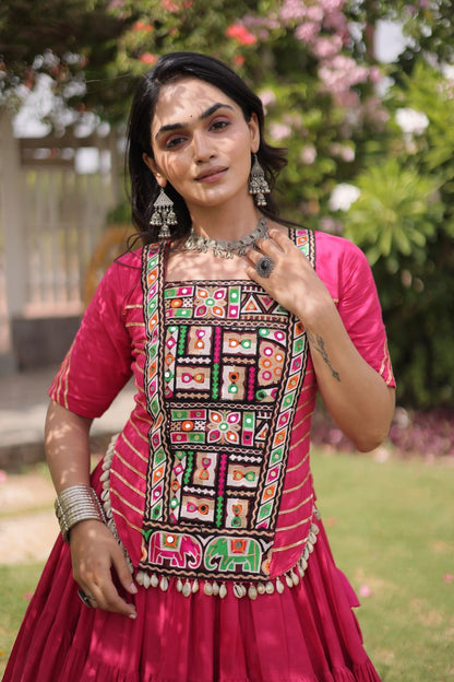 RangBhoomi Navratri 2026 Kora Cotton Full-Stitched Lehenga & Blouse Set — L (40", Adjustable 38–44)