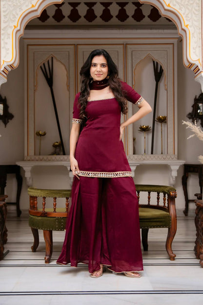 RangBhoomi Heavy Embroidered 3-Piece Suit Set with Real Mirror Work and Elegant Lace Border