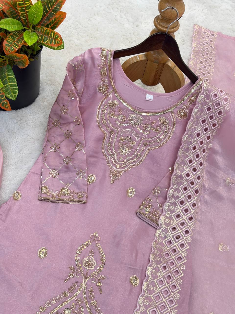 Elegant Designer Party Wear Top, Palazzos, and Dupatta Set with Intricate Heavy Embroidery and Beaded Detailing