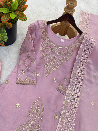 Elegant Designer Party Wear Top, Palazzos, and Dupatta Set with Intricate Heavy Embroidery and Beaded Detailing