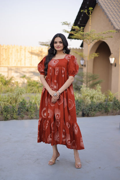 RangBhoomi Premium Designer Ready-to-Wear Kurti Collection 2026 - Elegant Printed Cotton with Puff Sleeves and Fancy Square Neck