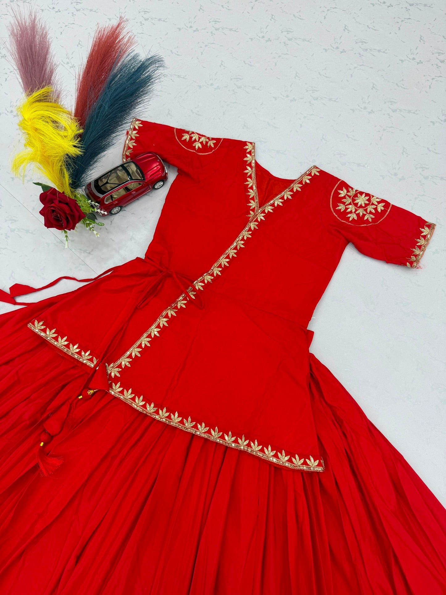 RangBhoomi Navratri Special Crepe Silk Lehenga Choli — 6m Big Flair, Fully Stitched