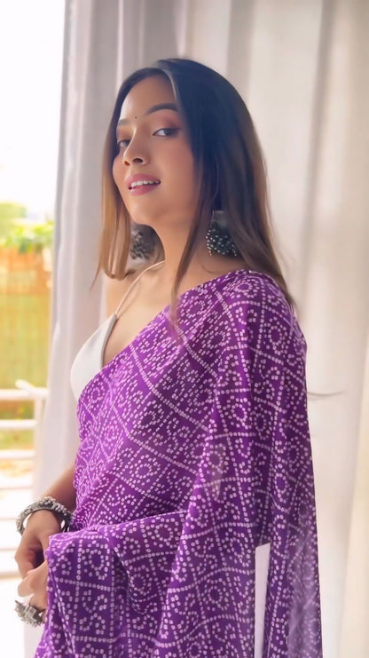 Saree RTW sc-413: Purple printed Georgette ready-to-wear saree