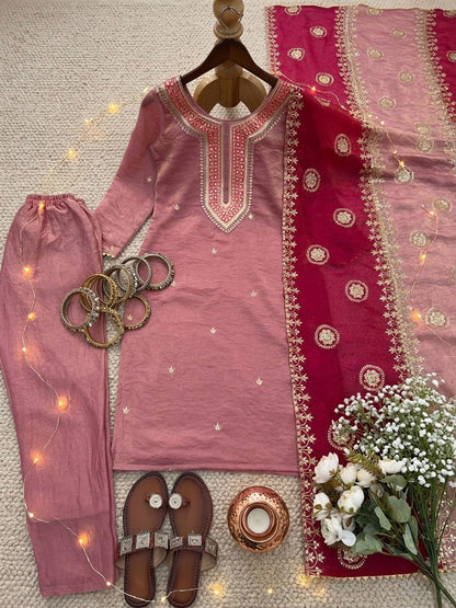 Women's Ethnic Wear: Elegant Embroidered Fendy Silk Suit Set with Dupatta, Fully Stitched and Ready to Wear