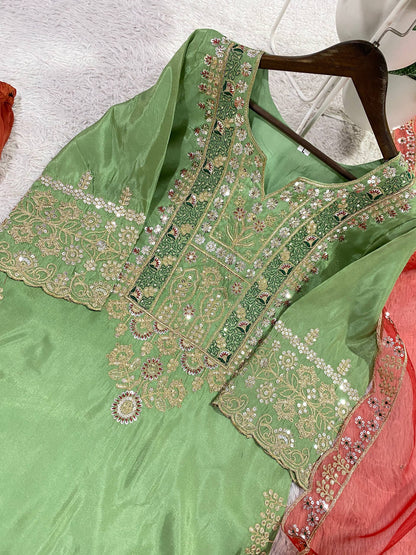 Elegant Designer Cording and Sequin Embroidered Plazzo Set - Perfect for Parties and Weddings