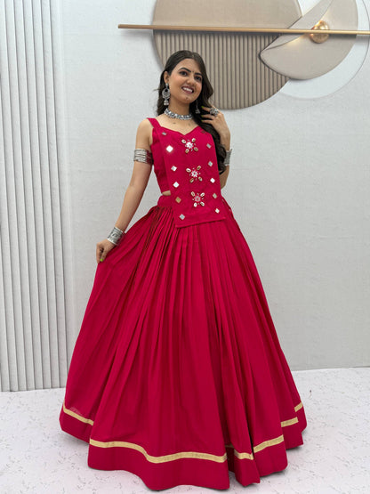RangBhoomi Navratri Special Big Flair Lehenga Choli - Pure Cotton Handwork Mirror Embellished
