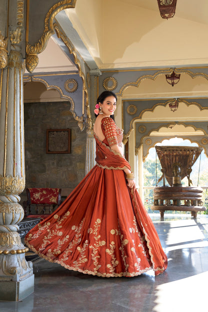 RangBhoomi Elegant Festive Lehenga Set with Rangoli Silk, Sequins, and Thread Embroidery