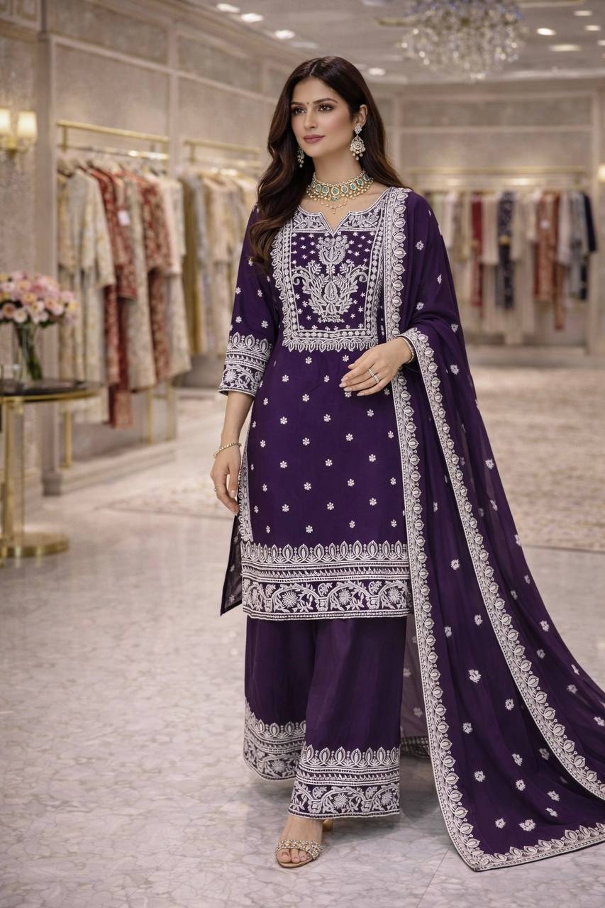 RangBhoomi Designer Party Wear Collection – Elegant Heavy Fandy Silk Ensemble with Embroidered Cotton Threads and Sequins