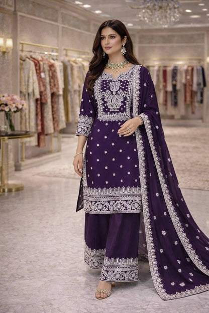 RangBhoomi Designer Party Wear Collection – Elegant Heavy Fandy Silk Ensemble with Embroidered Cotton Threads and Sequins