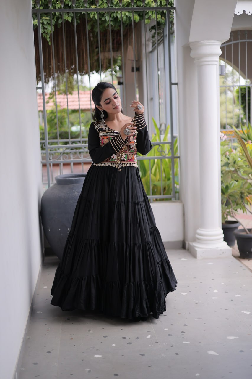 RangBhoomi Navratri Gown Collection 2026 — White, Maroon & Black Festive Gown