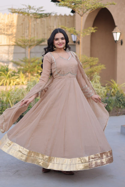 RangBhoomi Silver Mirror Lace Gown with Dupatta - Elegant Occasion Wear