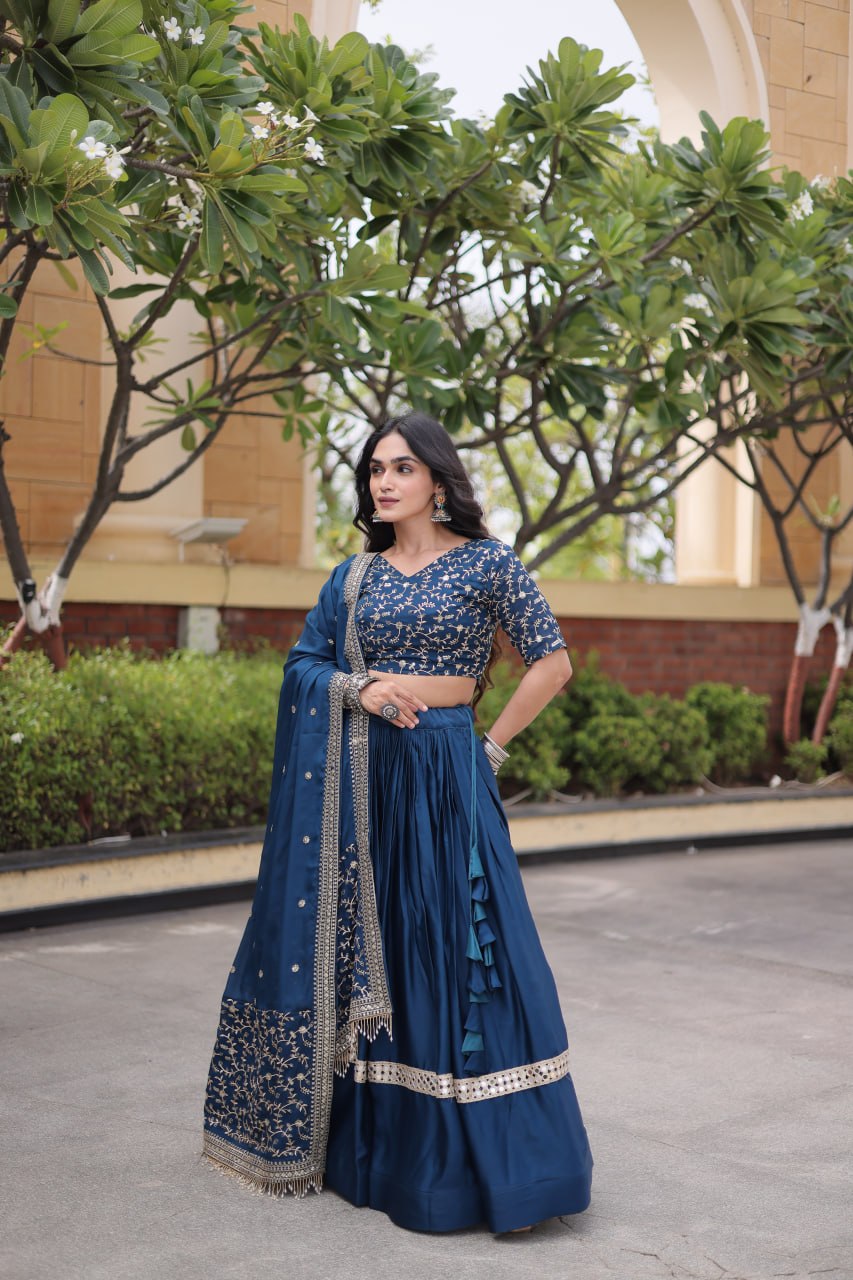 RangBhoomi Glory Satin Embroidered Lehenga Choli Set - Full-Stitched Lehenga with Designer Dupatta
