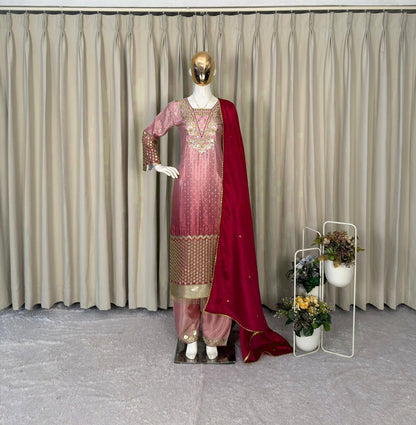 Elegant Embroidered Top, Pant, and Dupatta Set Perfect for Party and Wedding Designer Wear
