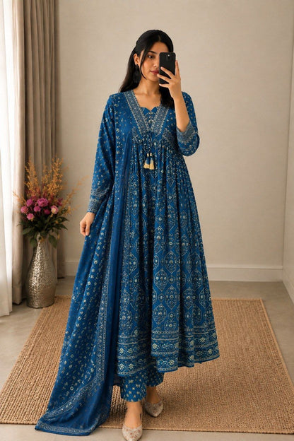 RangBhoomi Pure Cotton Anarkali Suit Set - 4 Piece Ready-to-Wear Ensemble