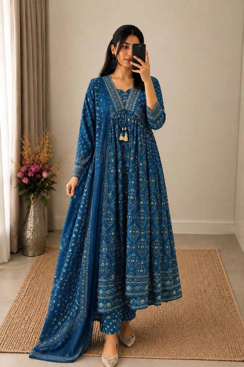 RangBhoomi Pure Cotton Anarkali Suit Set - 4 Piece Ready-to-Wear Ensemble