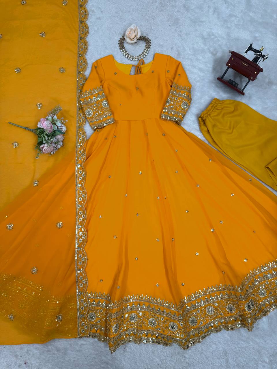 RangBhoomi SP Series Elegant Faux Georgette Gown Set with Realistic Detailing and Comfortable Fit
