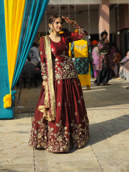 RangBhoomi Designer Party Wear Collection - Elegant Two Tone Fandy Silk Ensemble