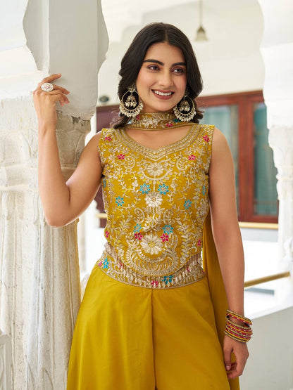 Chic Designer Embroidered Palazzo Co-ord Set with Dupatta