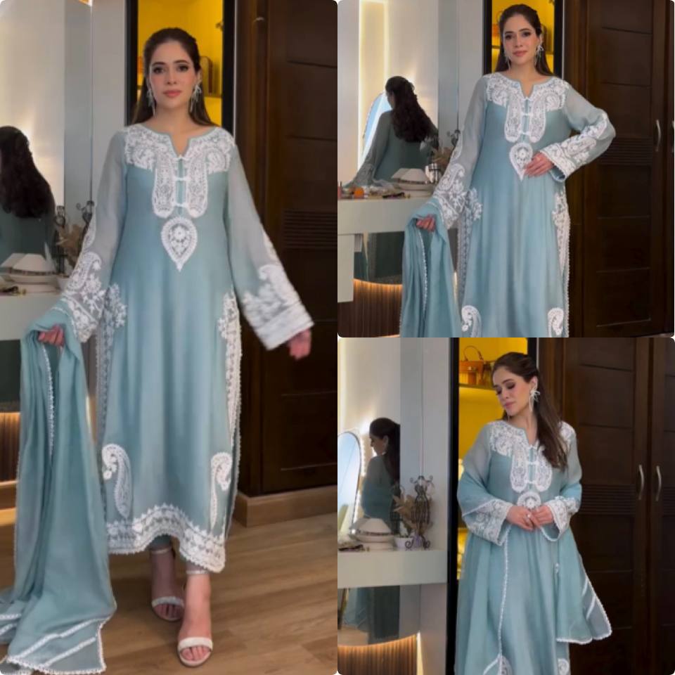 Elegant Designer Party Wear Set with Pure Soft Nylon Organza Silk Top, Palazzo Pants & Dupatta