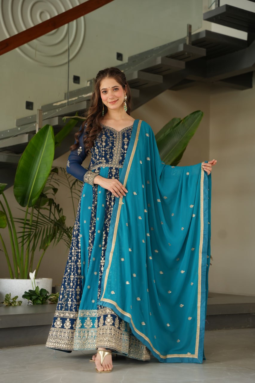 Designer Gown-Dupatta Collection | Zari & Sequin Embroidery