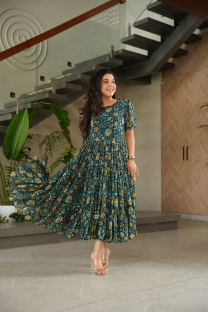 Premium Fully Flared Printed Georgette Gown