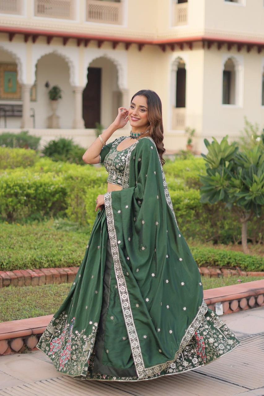 RangBhoomi Premium Vichitra Silk Lehenga Choli Set 2026 with Embroidered Sequins, Zari & Thread Work