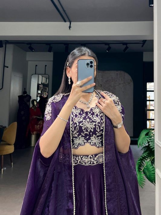 Elegant Cape-Style Lehenga Set in Fendi Silk with Beaded and Embroidered Details