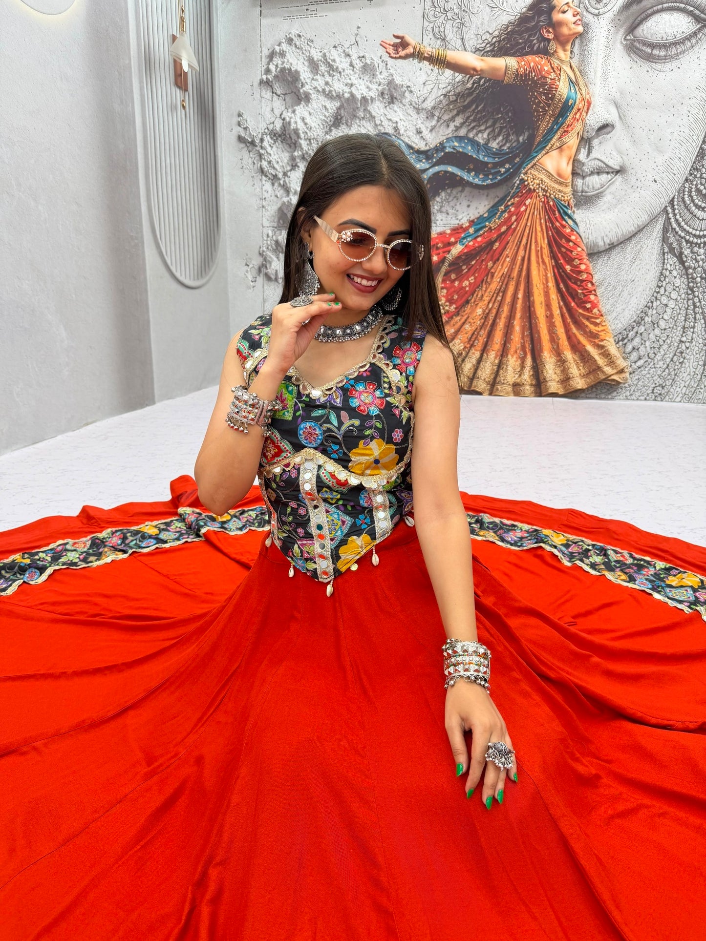 RangBhoomi Tapi-338 Big Flair 6 Meter Pure Cotton Lehenga Choli — Silk Choli, Fox Georgette Dupatta