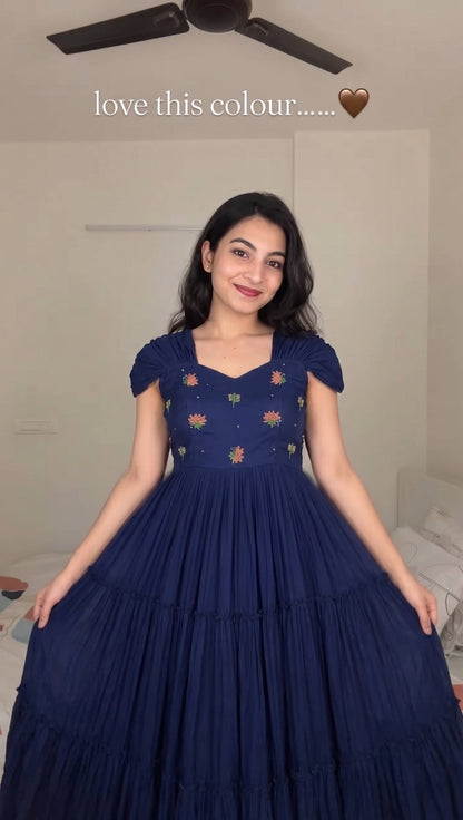 Summer Special Mull-Mull Cotton Gown with Exquisite Maggam Embroidery – Where Elegance Meets Unmatched Comfort