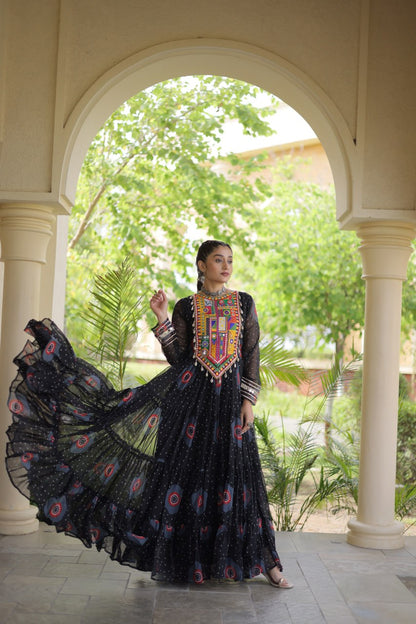 RangBhoomi Bandhani & Kutchi Patchwork Faux Georgette Gown — Navratri Collection 2026