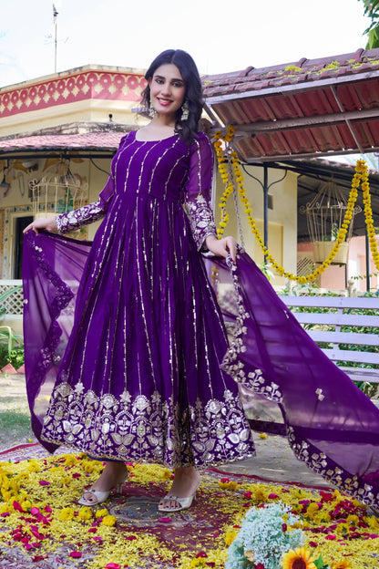 RangBhoomi New Festival Collection Long Gown with Dupatta – Elegant Fox Georgette Fabric with Heavy Sequence Embroidery