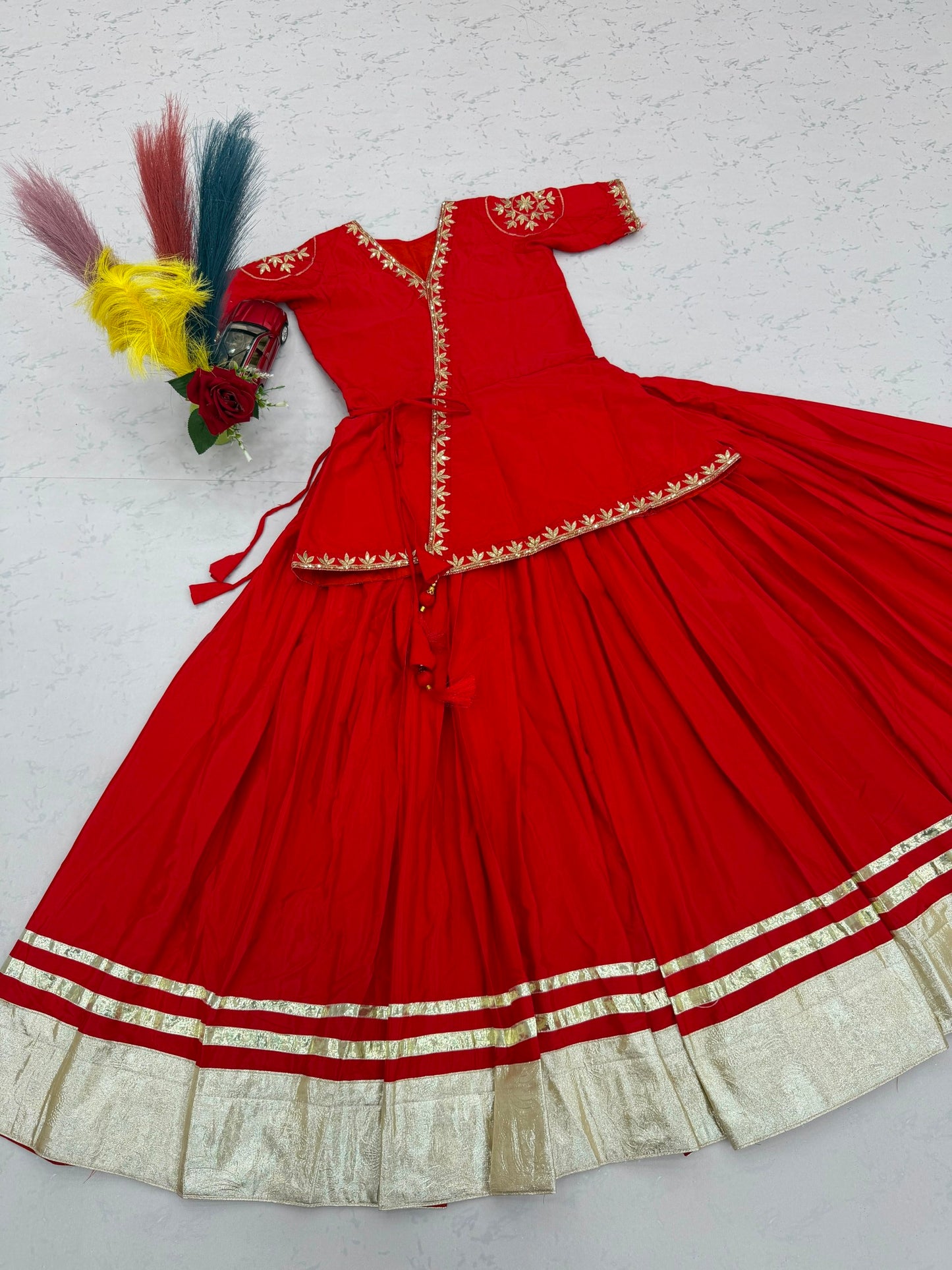 RangBhoomi Navratri Special Crepe Silk Lehenga Choli — 6m Big Flair, Fully Stitched
