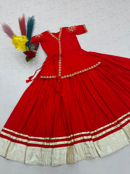 RangBhoomi Navratri Special Crepe Silk Lehenga Choli — 6m Big Flair, Fully Stitched
