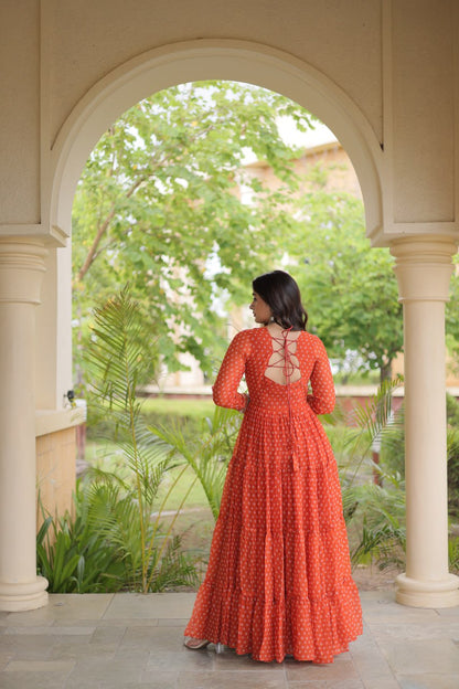 RangBhoomi Bandhani & Kutchi Patchwork Faux Georgette Gown — Navratri Special