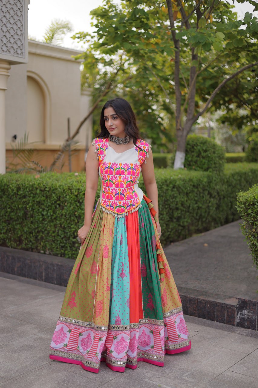 RangBhoomi Cotton Mirror-Lace Lehenga Set — Full-Stitched Festive Navratri Outfit