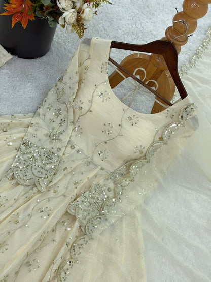 Embroidery Detailed Fully Stitched Ready-to-Wear Gown and Dupatta Set in Crunchy Silk