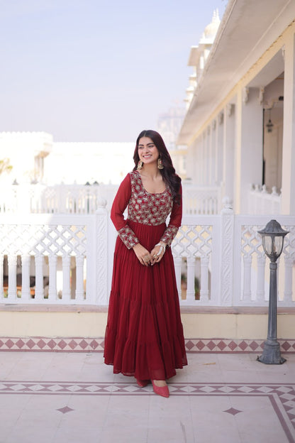 RangBhoomi Premium Designer Ready-to-Wear Gown Collection 2026 - Elegant Faux Blooming Georgette with Sequins and Zari Embroidery