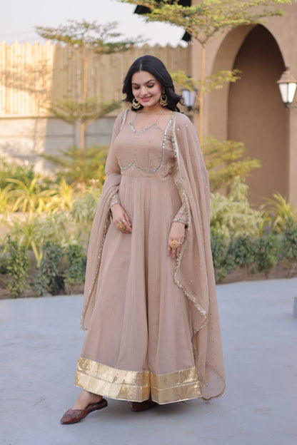 RangBhoomi Silver Mirror Lace Gown with Dupatta - Elegant Occasion Wear