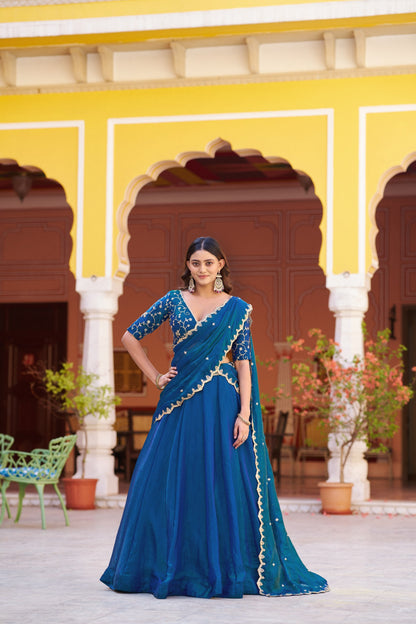 Elegant Timeless Festive Lehenga Set with Sequins and Thread Embroidery