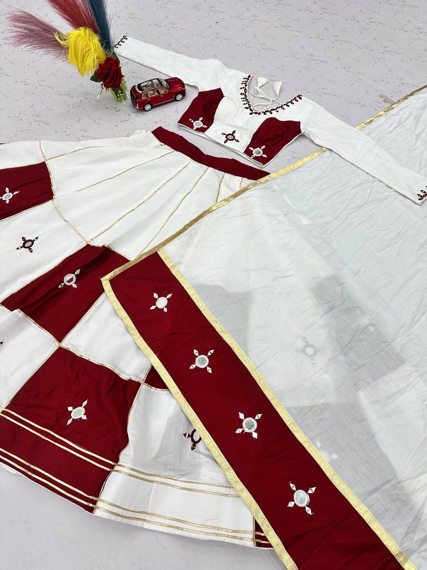 RangBhoomi Navratri Special Pure Cotton Lehenga Choli with Heavy Mirror & Gotapatti Work (Full-Stitched, 6m Flair)