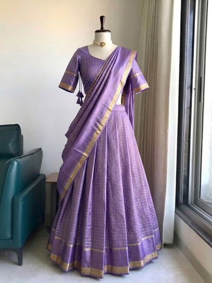 Elegant Pure Viscose Georgette Lehenga Choli Set with Zari Weaving and Hand-Dyed Chex Pattern