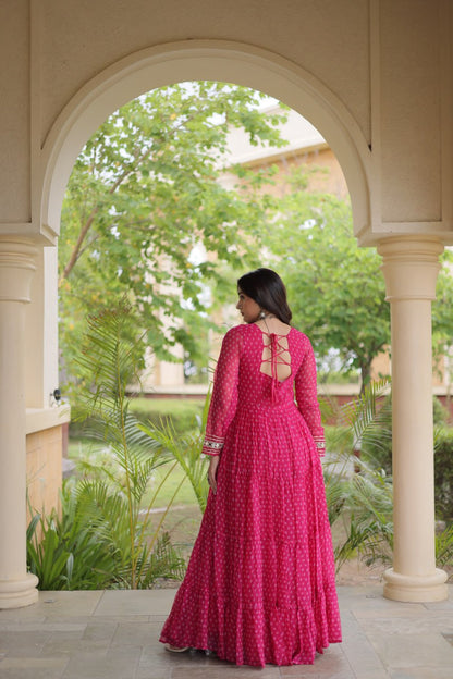 RangBhoomi Bandhani & Kutchi Patchwork Faux Georgette Gown — Navratri Special